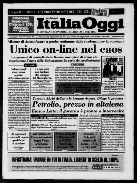 Italia oggi : quotidiano di economia finanza e politica